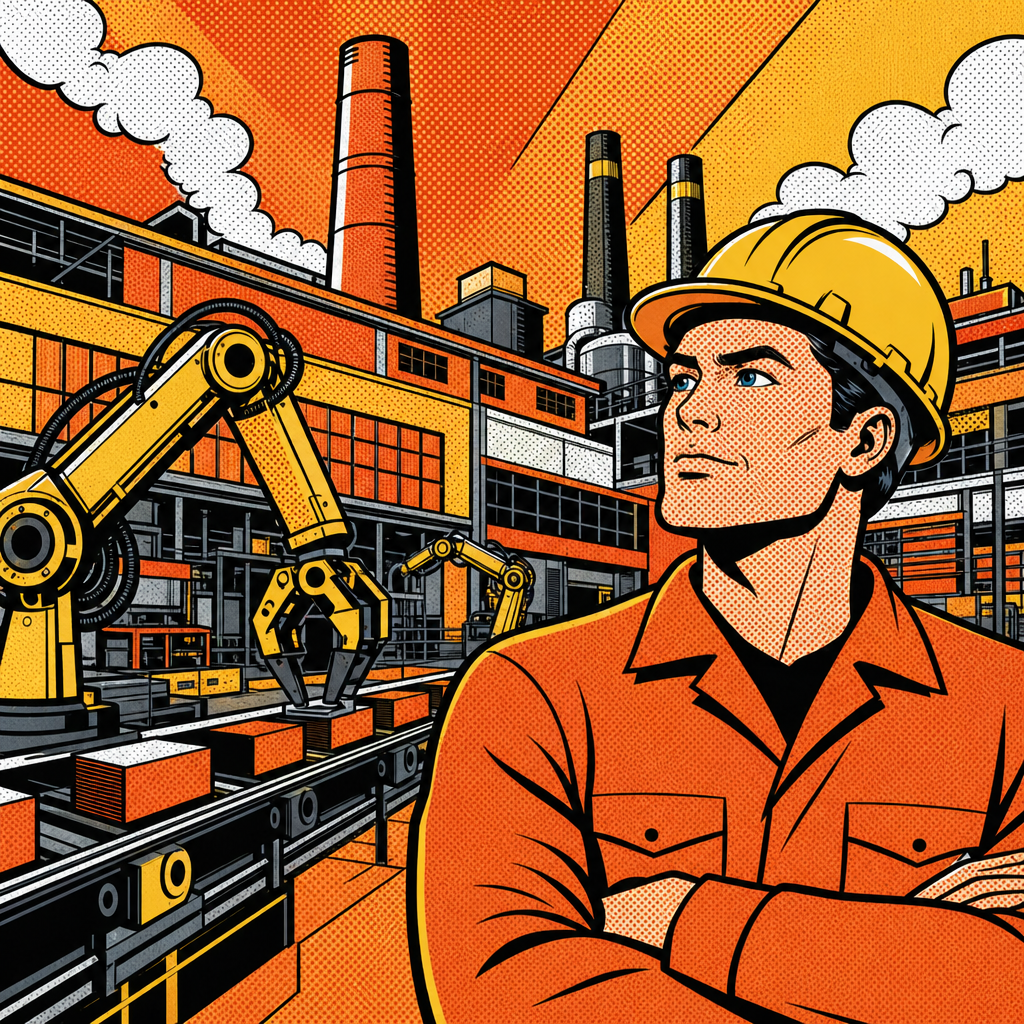 Worker in industrial setting with machinery